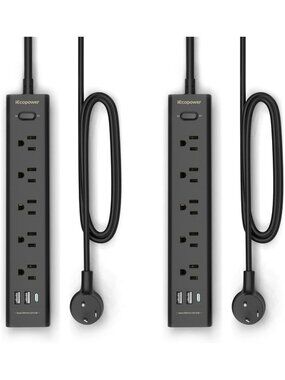 10FT Surge Protector Power Strip, 5 Outlets & 3 USB Ports, Wall Mount, 2 Pack